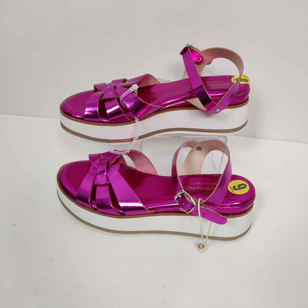 VERDEROSMARINO Barbiecore Metallic Pink Ankle Strap Leather Sandals Women’s SZ 9